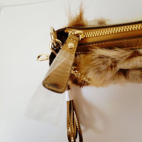 Sharif New York Faux Fur Crossbody Bag Gold Chain Strap NWT Boho Designer Purse - Picture 9 of 12